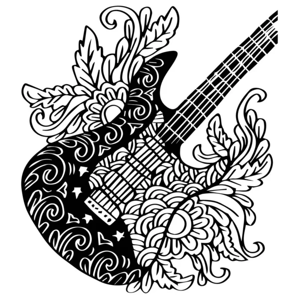 Guitar Zentangle Art Floral Ornament — Stock Vector