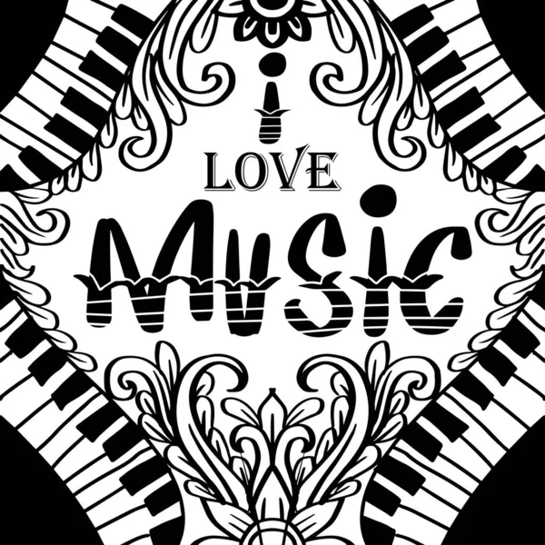 Adoro Letras Mão Música Citações Música Cartaz —  Vetores de Stock