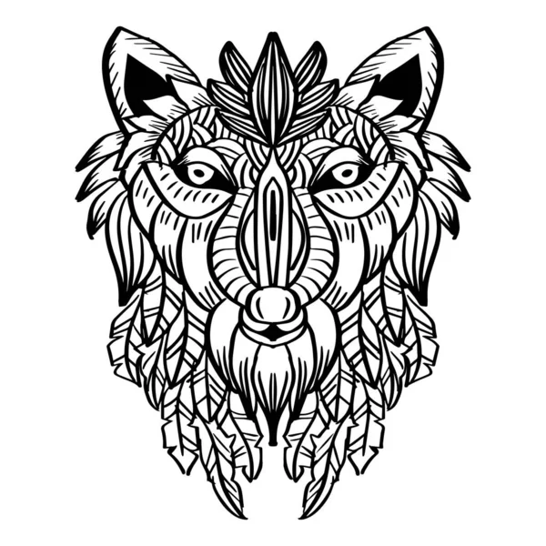 Zentangle Wolf Sanat Baskısı Çizimi Çizimi — Stok Vektör