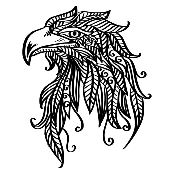 Tête Aigle Dessinée Main Art Zentangle — Image vectorielle