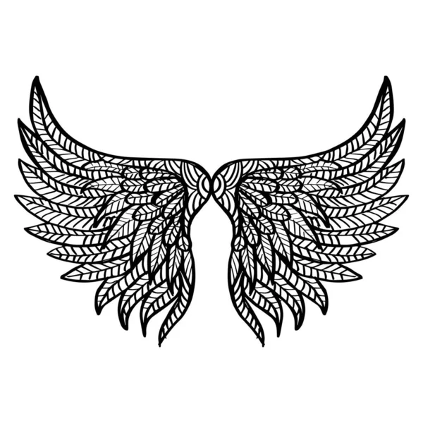 Hand Drawn Angel Wings Zentangle Style — Stock Vector