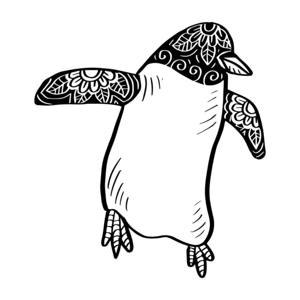 Cute Penguin Zentangle Art Hand Drawing Illustration — Stock Vector