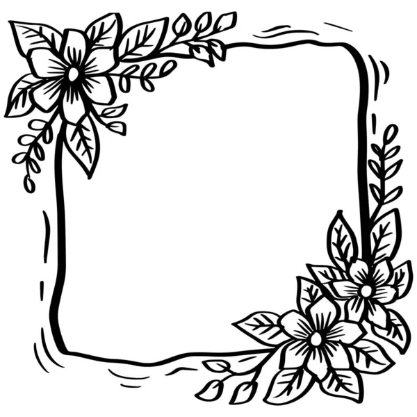 Doodle Hand Drawing Floral Frame Decoration — Stock Vector