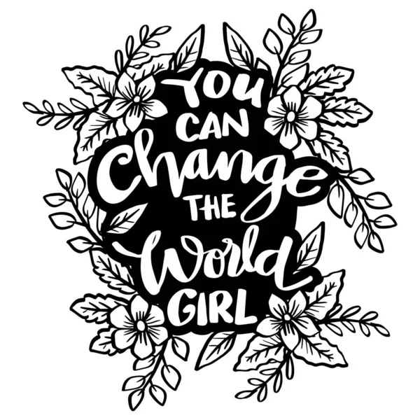 Можешь Изменить Мир Девочка Почерк Рукой Кавычки Плакатов — стоковый вектор