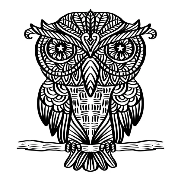 드래프트 Zentangle Owl — 스톡 벡터