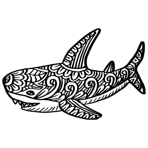 Žraločí Kresba Styl Žraloka Zentangla — Stockový vektor