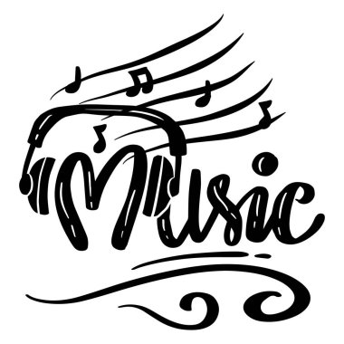 Müzik sözcüğü el yazısı. Müzik logosu.