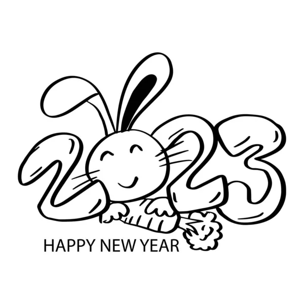 stock vector Happy New Year 2023 with Rabbit Coloring Pages