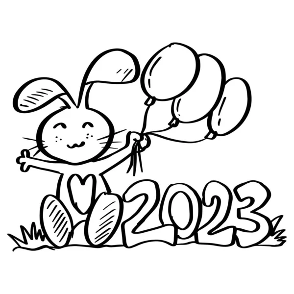 stock vector  Happy New Year 2023 with Rabbit Coloring Pages