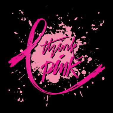  Pembe harfleri düşün. Göğüs kanseri farkındalığı. Poster tasarımı kavramı.