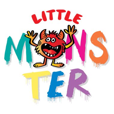 Küçük canavar, el yazısı. Gömlek tasarımı için poster.