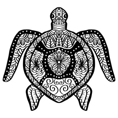 Dekoratif kaplumbağa çiziyorum. Çizgisiz el çizimi.