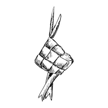 Traditional Indonesian Food For Eid Celebration. Hand Drawn Sketch Illustration Of Ketupat.