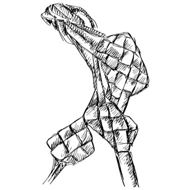 Traditional Indonesian Food For Eid Celebration. Hand Drawn Sketch Illustration Of Ketupat.