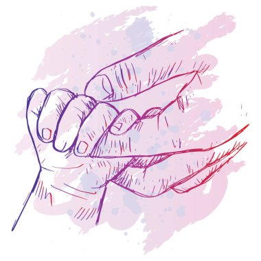 Hand of baby holding mother sketch drawing illustration.