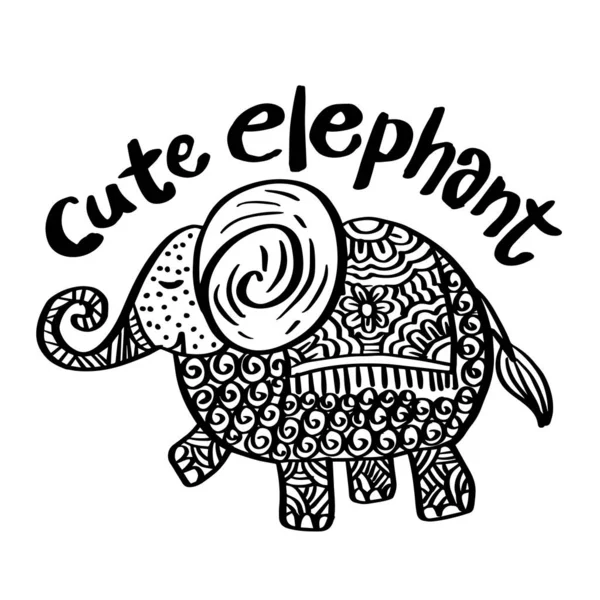 Dibujado Mano Garabato Lindo Elefante — Archivo Imágenes Vectoriales