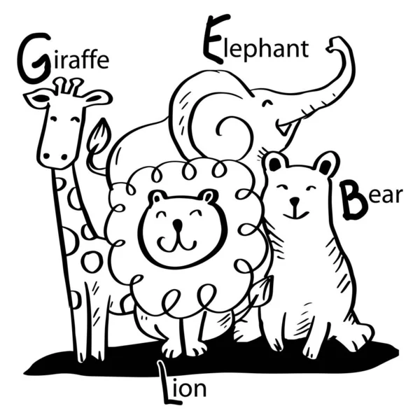 Feliz Bonito Animais Desenhos Animados Ilustração —  Vetores de Stock