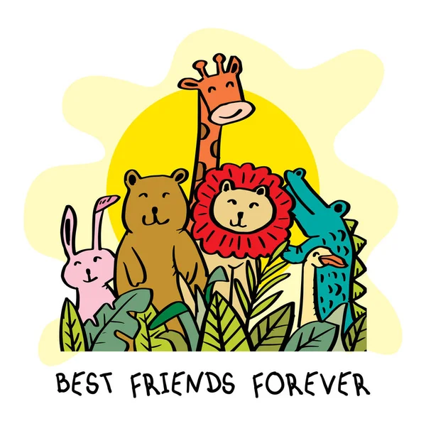 Best Friends Forever Lettering Cute Animals — Stock Vector