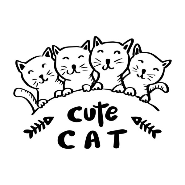  Doodle drawing cute cats for shirt design.
