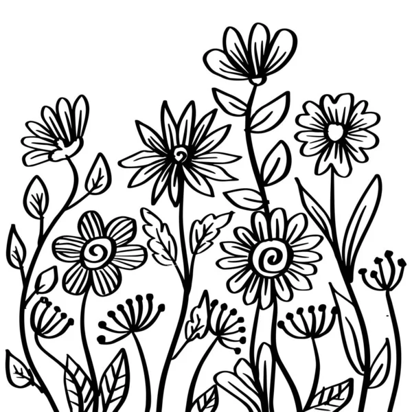 Doodle Floral Dibujo Mano Ilustración — Vector de stock