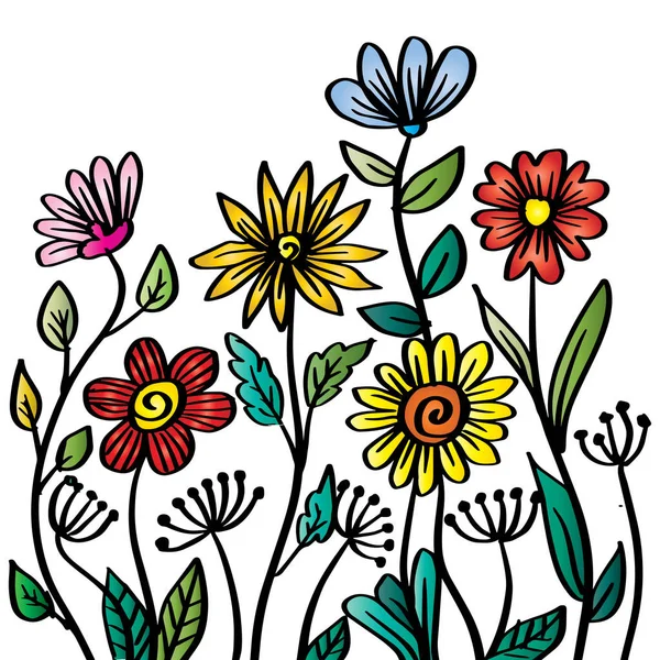 Doodle Floral Ζωγραφιά Χέρι — Διανυσματικό Αρχείο