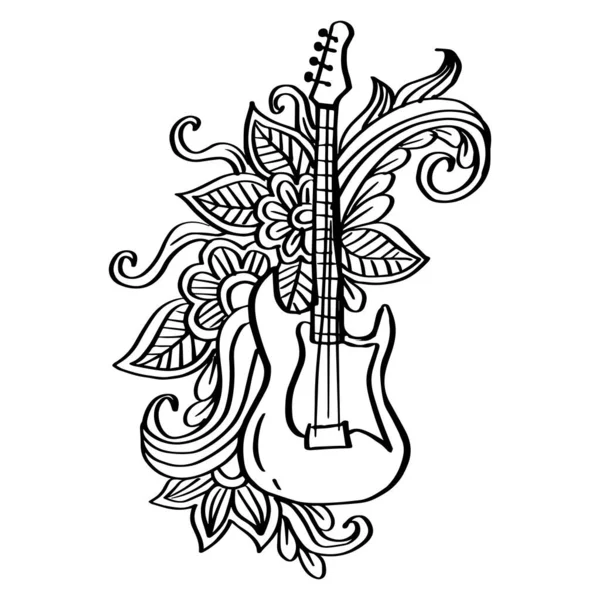 Doodle Drawing Guitar Illustration Floral Ornament — Stock Vector