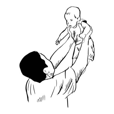 Oğlunu kucağında tutan babanın robot resmi.