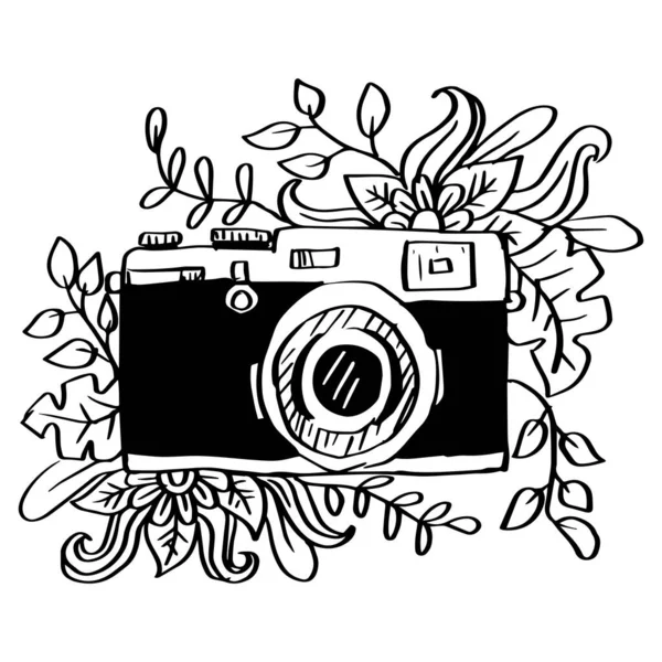 带有花卉装饰的老式相机 — 图库矢量图片