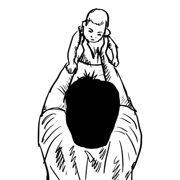 Ескіз Малюнка Батько Тримає Дитину Хлопчика — стоковий вектор