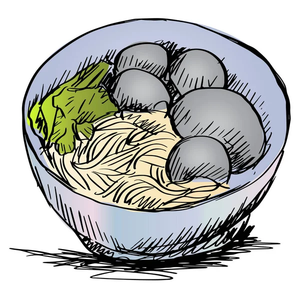 Bakso Indonezyjskie Jedzenie Rysunek Dłoni Ilustracja — Wektor stockowy