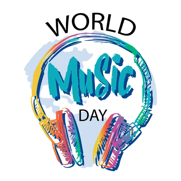 Всесвітній День Музики Червня Навушниками — стоковий вектор
