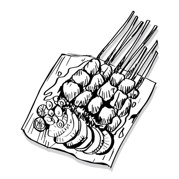 Индонезийская Кухня Иллюстрация Ручной Работы — стоковый вектор
