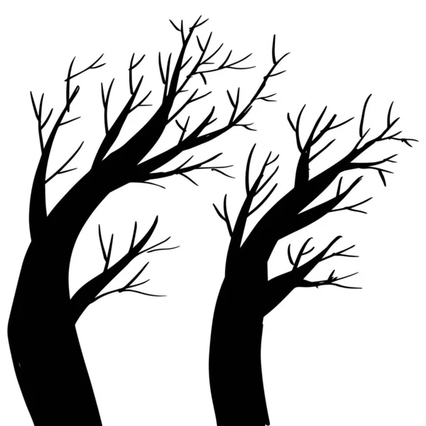 Två Träd Grenar Siluett Hand Ritning Illustration — Stock vektor
