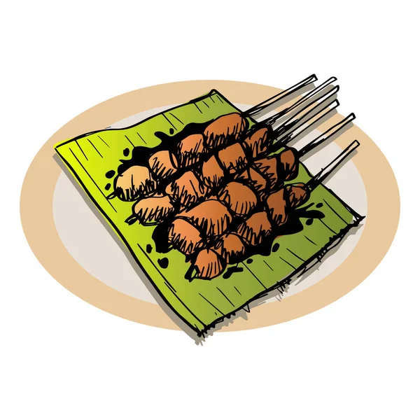 Sate Indonesisches Essen Illustration Zur Handzeichnung — Stockvektor