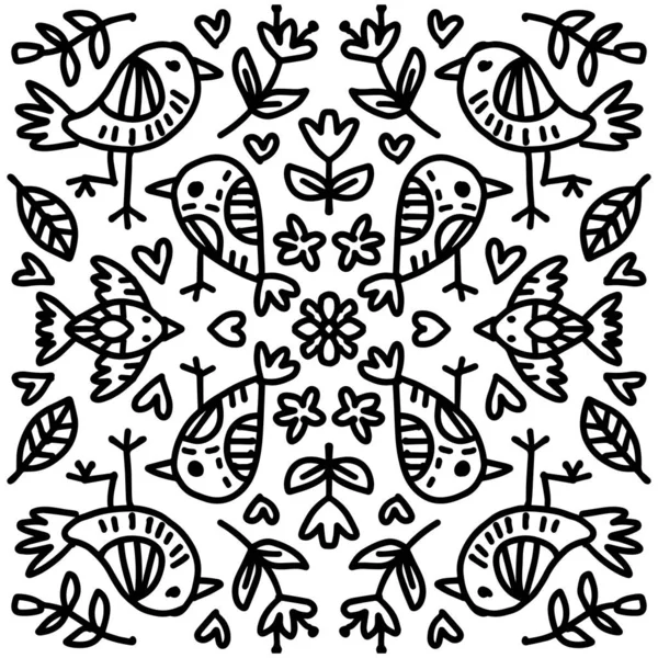 Seamless Pattern Birds Ethnic Ornament — Stock Vector