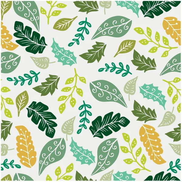 Seamless Pattern Doodle Leaves Background — Stock Vector
