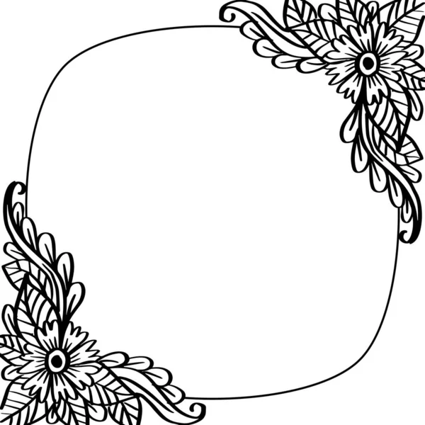 Handzeichnung Blumenrahmen Hintergrund Auf Schwarz Und Weiß — Stockvektor