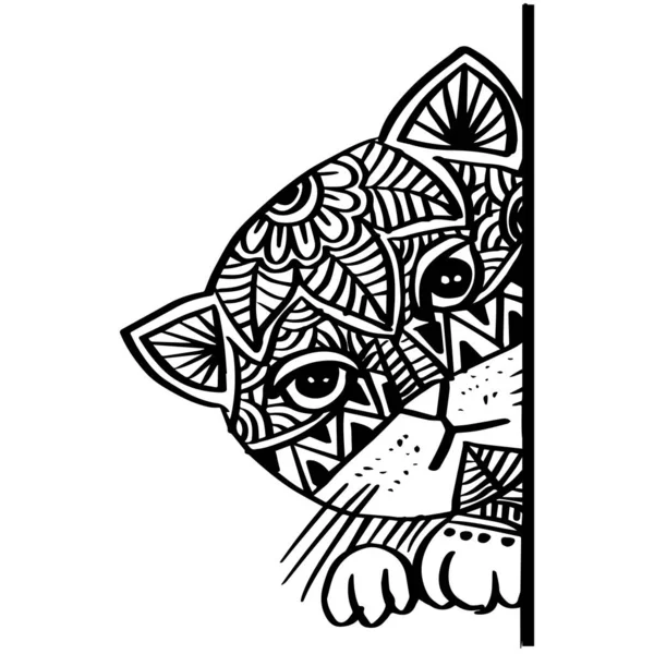 Roztomilý Kočka Tvář Čmáranice Kreslení Dekorativní — Stockový vektor
