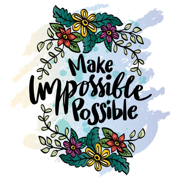 Make Impossible Possible Hand Lettering Poster Quote — Stock Vector