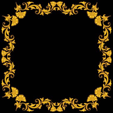  Kara arkaplana altın rengi çiçek çerçevesi çiziyor