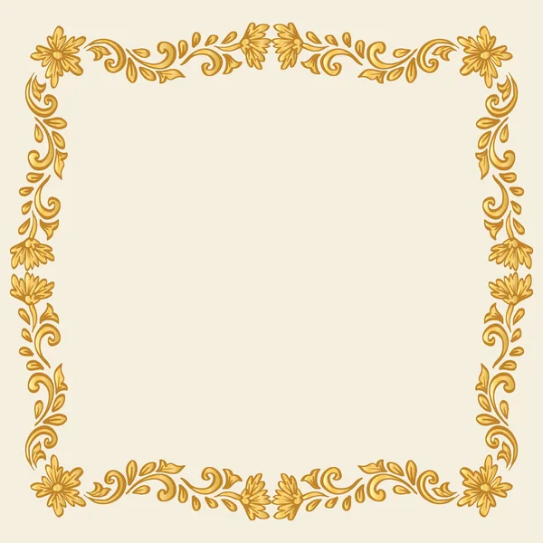 Doodle Drawing Gold Floral Frame Background — Stock Vector