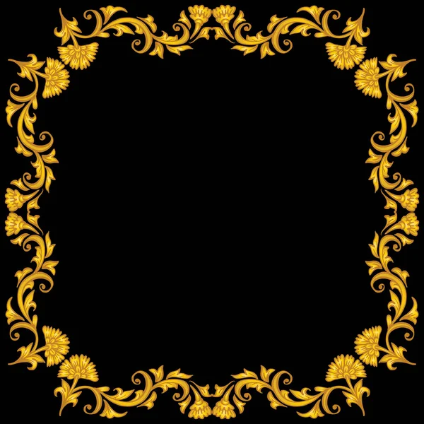 Doodle Σχέδιο Χρυσό Floral Πλαίσιο Μαύρο Φόντο — Διανυσματικό Αρχείο