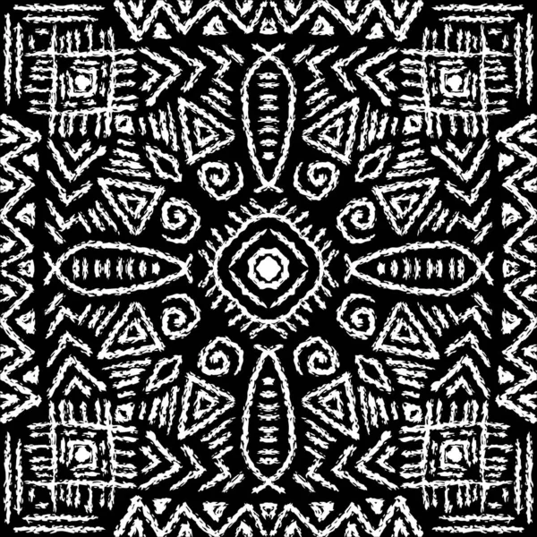 Africain Ethnique Tribale Sans Couture Motif Fond Sur Noir Blanc — Image vectorielle
