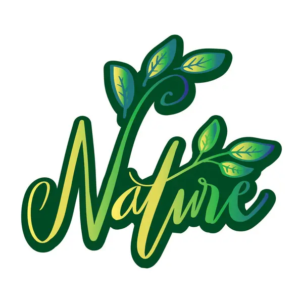 Logo Typografie Ontwerp Natuur Tekst Woord Met Groen Blad Hand — Stockvector