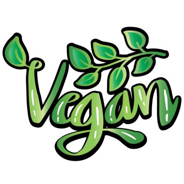  Vejetaryen el yazısı. Vejetaryen kelimesi, yeşil yapraklı etiket.