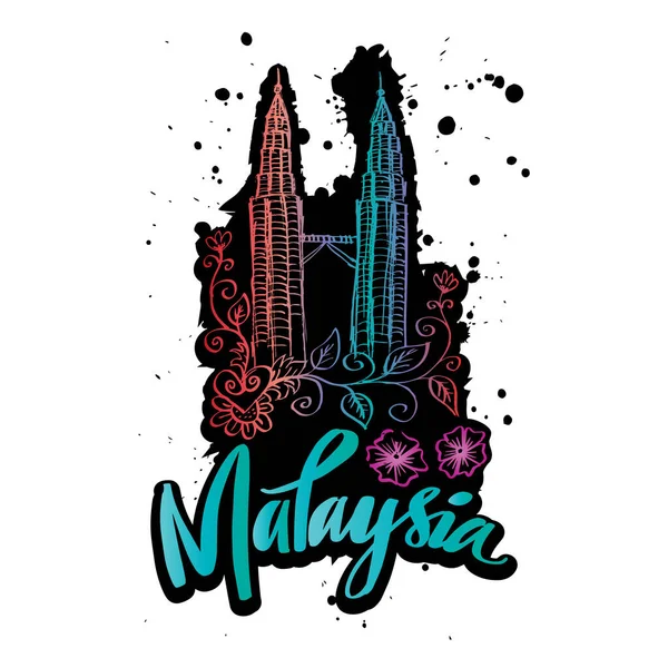 Malaysia Hand Drawn Lettering Design Vector Illustration World Country Travel — Stock Vector