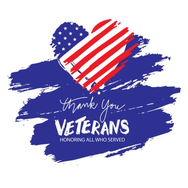 Thank you card design. Happy Veterans Day. Vector illustration. USA flag with brush strokes. clipart