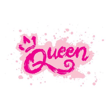 Kraliçe. El çizimi grunge harfleri. Tişört baskısı için vektör illüstrasyonu.