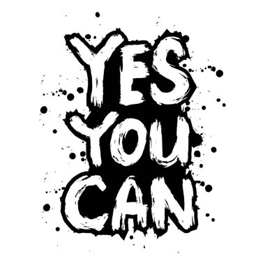 Evet, yapabilirsin. El çizimi harf cümlesi. Vektör illüstrasyonu.