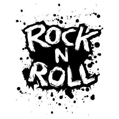 Rock 'n Roll el yazması mektuplar. Grunge biçim vektör çizimi.